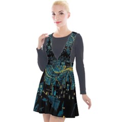 Castle Starry Night Van Gogh Parody Plunge Pinafore Velour Dress