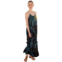 Castle Starry Night Van Gogh Parody Cami Maxi Ruffle Chiffon Dress