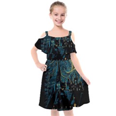 Castle Starry Night Van Gogh Parody Kids  Cut Out Shoulders Chiffon Dress by Sarkoni