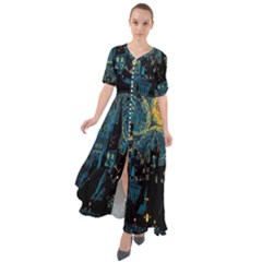 Castle Starry Night Van Gogh Parody Waist Tie Boho Maxi Dress