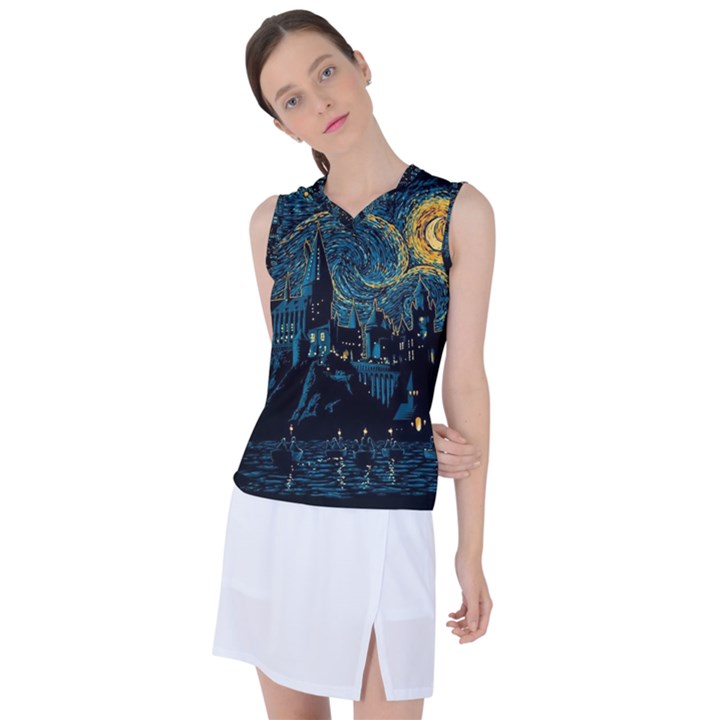 Castle Starry Night Van Gogh Parody Women s Sleeveless Sports Top