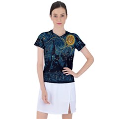 Castle Starry Night Van Gogh Parody Women s Sports Top