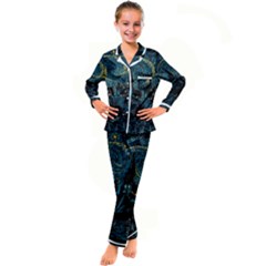 Castle Starry Night Van Gogh Parody Kids  Satin Long Sleeve Pajamas Set by Sarkoni