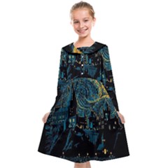 Castle Starry Night Van Gogh Parody Kids  Midi Sailor Dress by Sarkoni