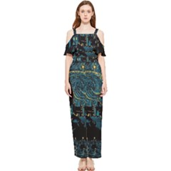 Castle Starry Night Van Gogh Parody Draped Sleeveless Chiffon Jumpsuit