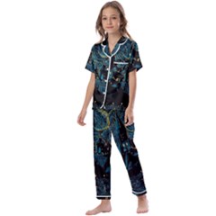 Castle Starry Night Van Gogh Parody Kids  Satin Short Sleeve Pajamas Set by Sarkoni