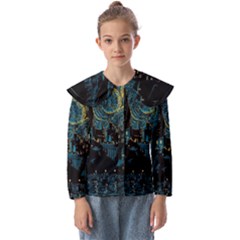 Castle Starry Night Van Gogh Parody Kids  Peter Pan Collar Blouse by Sarkoni