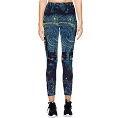 Castle Starry Night Van Gogh Parody Pocket Leggings  by Sarkoni