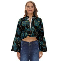 Castle Starry Night Van Gogh Parody Boho Long Bell Sleeve Top by Sarkoni