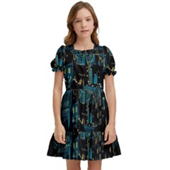 Castle Starry Night Van Gogh Parody Kids  Puff Sleeved Dress by Sarkoni