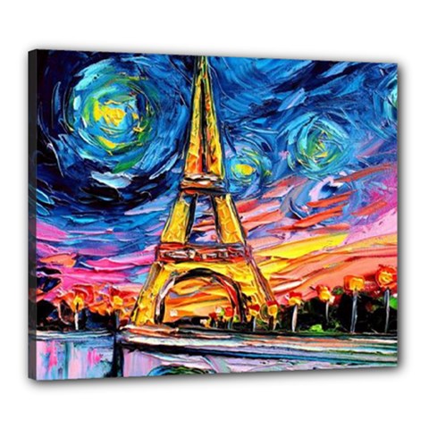 Eiffel Tower Starry Night Print Van Gogh Canvas 24  X 20  (stretched) by Sarkoni