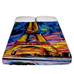 Eiffel Tower Starry Night Print Van Gogh Fitted Sheet (king Size) by Sarkoni