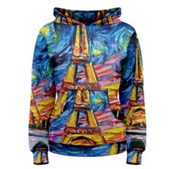 Eiffel Tower Starry Night Print Van Gogh Women s Pullover Hoodie