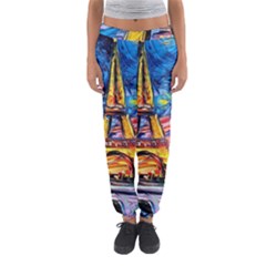 Eiffel Tower Starry Night Print Van Gogh Women s Jogger Sweatpants by Sarkoni