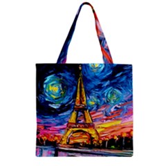 Eiffel Tower Starry Night Print Van Gogh Zipper Grocery Tote Bag by Sarkoni