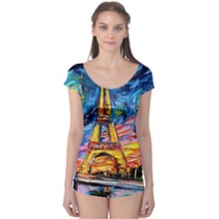 Eiffel Tower Starry Night Print Van Gogh Boyleg Leotard  by Sarkoni