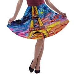 Eiffel Tower Starry Night Print Van Gogh A-line Skater Skirt by Sarkoni