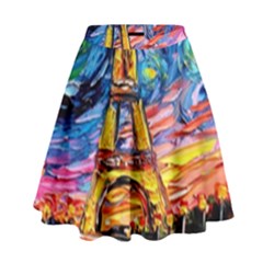 Eiffel Tower Starry Night Print Van Gogh High Waist Skirt by Sarkoni