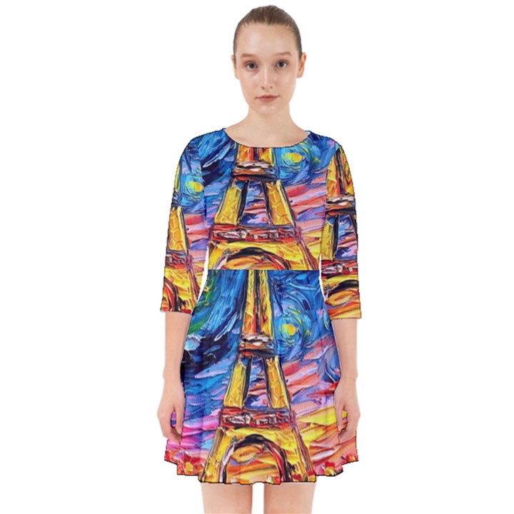 Eiffel Tower Starry Night Print Van Gogh Smock Dress