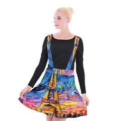 Eiffel Tower Starry Night Print Van Gogh Suspender Skater Skirt by Sarkoni