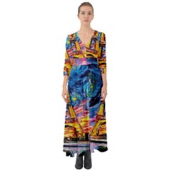 Eiffel Tower Starry Night Print Van Gogh Button Up Boho Maxi Dress