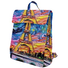 Eiffel Tower Starry Night Print Van Gogh Flap Top Backpack by Sarkoni