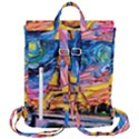 Eiffel Tower Starry Night Print Van Gogh Flap Top Backpack View3