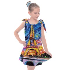 Eiffel Tower Starry Night Print Van Gogh Kids  Tie Up Tunic Dress by Sarkoni