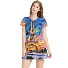 Eiffel Tower Starry Night Print Van Gogh Women s Sports Skirt by Sarkoni