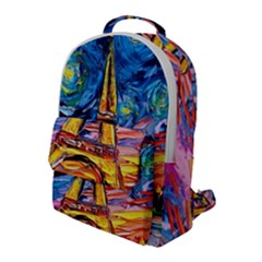 Eiffel Tower Starry Night Print Van Gogh Flap Pocket Backpack (large) by Sarkoni