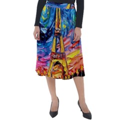 Eiffel Tower Starry Night Print Van Gogh Classic Velour Midi Skirt  by Sarkoni