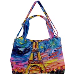 Eiffel Tower Starry Night Print Van Gogh Double Compartment Shoulder Bag by Sarkoni