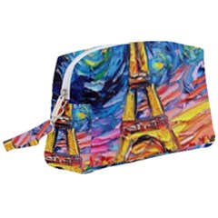 Eiffel Tower Starry Night Print Van Gogh Wristlet Pouch Bag (large) by Sarkoni