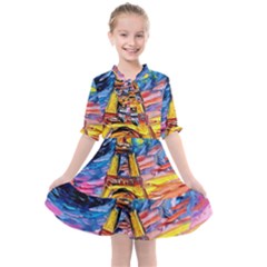 Eiffel Tower Starry Night Print Van Gogh Kids  All Frills Chiffon Dress