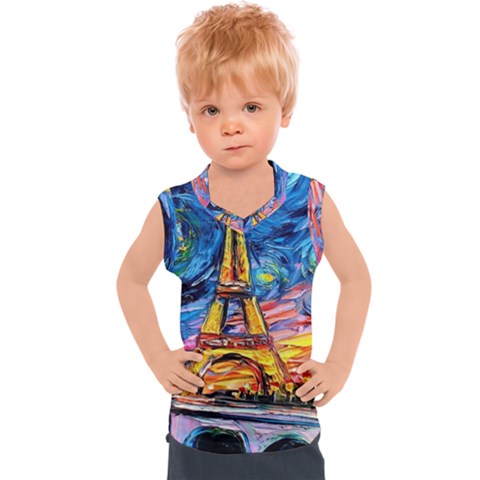 Eiffel Tower Starry Night Print Van Gogh Kids  Sport Tank Top by Sarkoni