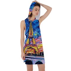 Eiffel Tower Starry Night Print Van Gogh Racer Back Hoodie Dress by Sarkoni