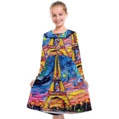 Eiffel Tower Starry Night Print Van Gogh Kids  Midi Sailor Dress by Sarkoni