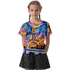 Eiffel Tower Starry Night Print Van Gogh Kids  Front Cut T-shirt by Sarkoni