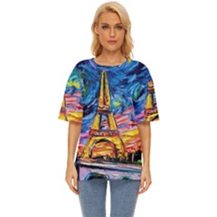 Eiffel Tower Starry Night Print Van Gogh Oversized Basic T-shirt