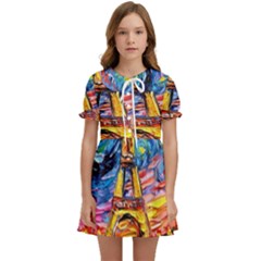 Eiffel Tower Starry Night Print Van Gogh Kids  Sweet Collar Dress by Sarkoni