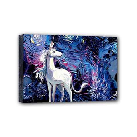 Unicorn Starry Night Print Van Gogh Mini Canvas 6  X 4  (stretched) by Sarkoni