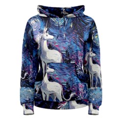 Unicorn Starry Night Print Van Gogh Women s Pullover Hoodie