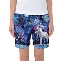 Unicorn Starry Night Print Van Gogh Women s Basketball Shorts by Sarkoni