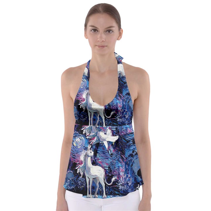 Unicorn Starry Night Print Van Gogh Tie Back Tankini Top