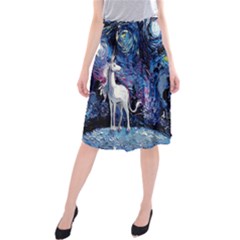 Unicorn Starry Night Print Van Gogh Midi Beach Skirt by Sarkoni