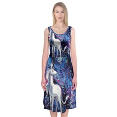 Unicorn Starry Night Print Van Gogh Midi Sleeveless Dress by Sarkoni