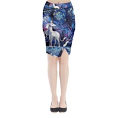 Unicorn Starry Night Print Van Gogh Midi Wrap Pencil Skirt by Sarkoni