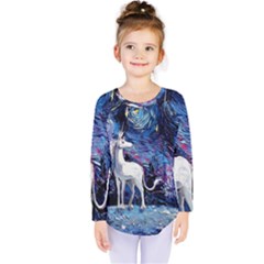 Unicorn Starry Night Print Van Gogh Kids  Long Sleeve T-shirt