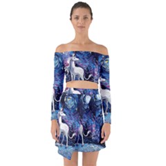 Unicorn Starry Night Print Van Gogh Off Shoulder Top With Skirt Set by Sarkoni