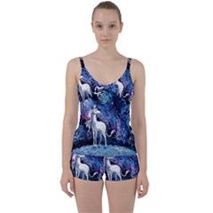 Unicorn Starry Night Print Van Gogh Tie Front Two Piece Tankini by Sarkoni